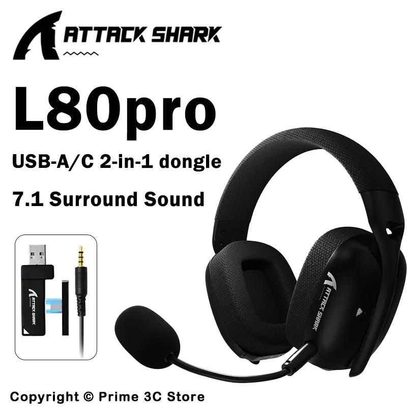 ATTACK SHARK L80PRO Wireless Gaming Headset 2.4G/BT/Wired Ultra-Light 40mm Drivers Low Latency Headphone for PC PS5 Switch Xbox - Tara's Tiny Treasures