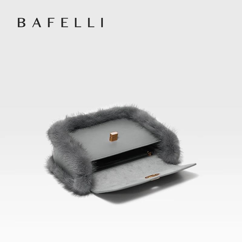BAFELLI 2025 NEW WOMEN'S BAGS FASHION TRENDING FUR GENUINE LEATHER LUXURY BRAND ORIGINAL DESIGNER CROSSBODY SHOULDER PURSE - Tara's Tiny Treasures