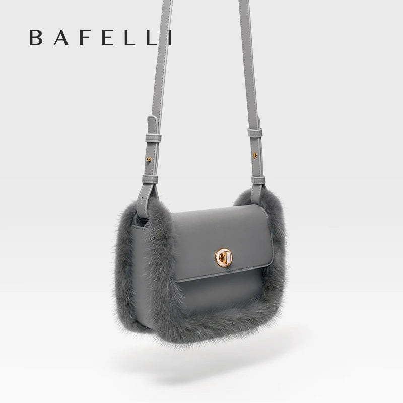 BAFELLI 2025 NEW WOMEN'S BAGS FASHION TRENDING FUR GENUINE LEATHER LUXURY BRAND ORIGINAL DESIGNER CROSSBODY SHOULDER PURSE - Tara's Tiny Treasures