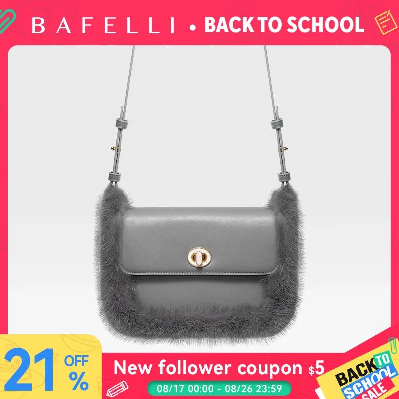 BAFELLI 2025 NEW WOMEN'S BAGS FASHION TRENDING FUR GENUINE LEATHER LUXURY BRAND ORIGINAL DESIGNER CROSSBODY SHOULDER PURSE - Tara's Tiny Treasures