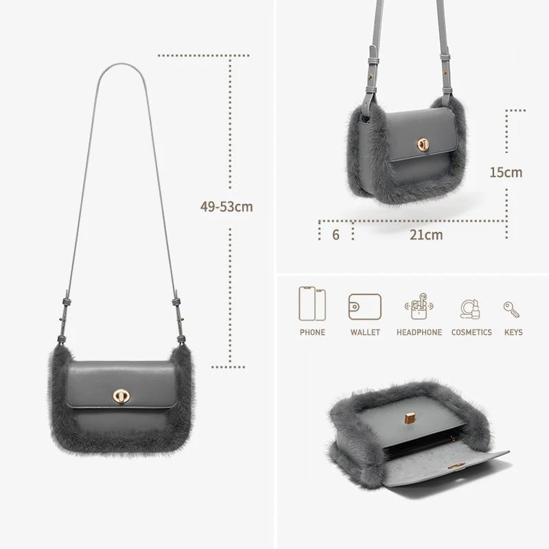BAFELLI 2025 NEW WOMEN'S BAGS FASHION TRENDING FUR GENUINE LEATHER LUXURY BRAND ORIGINAL DESIGNER CROSSBODY SHOULDER PURSE - Tara's Tiny Treasures