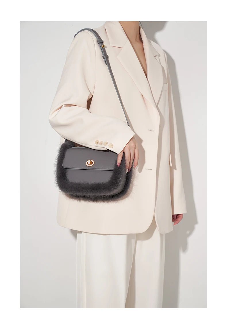 BAFELLI 2025 NEW WOMEN'S BAGS FASHION TRENDING FUR GENUINE LEATHER LUXURY BRAND ORIGINAL DESIGNER CROSSBODY SHOULDER PURSE - Tara's Tiny Treasures