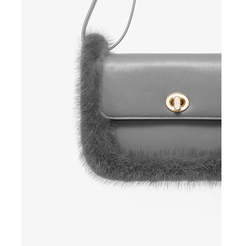 BAFELLI 2025 NEW WOMEN'S BAGS FASHION TRENDING FUR GENUINE LEATHER LUXURY BRAND ORIGINAL DESIGNER CROSSBODY SHOULDER PURSE - Tara's Tiny Treasures