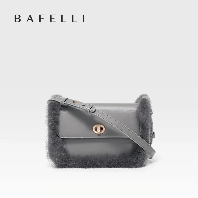 BAFELLI 2025 NEW WOMEN'S BAGS FASHION TRENDING FUR GENUINE LEATHER LUXURY BRAND ORIGINAL DESIGNER CROSSBODY SHOULDER PURSE - Tara's Tiny Treasures