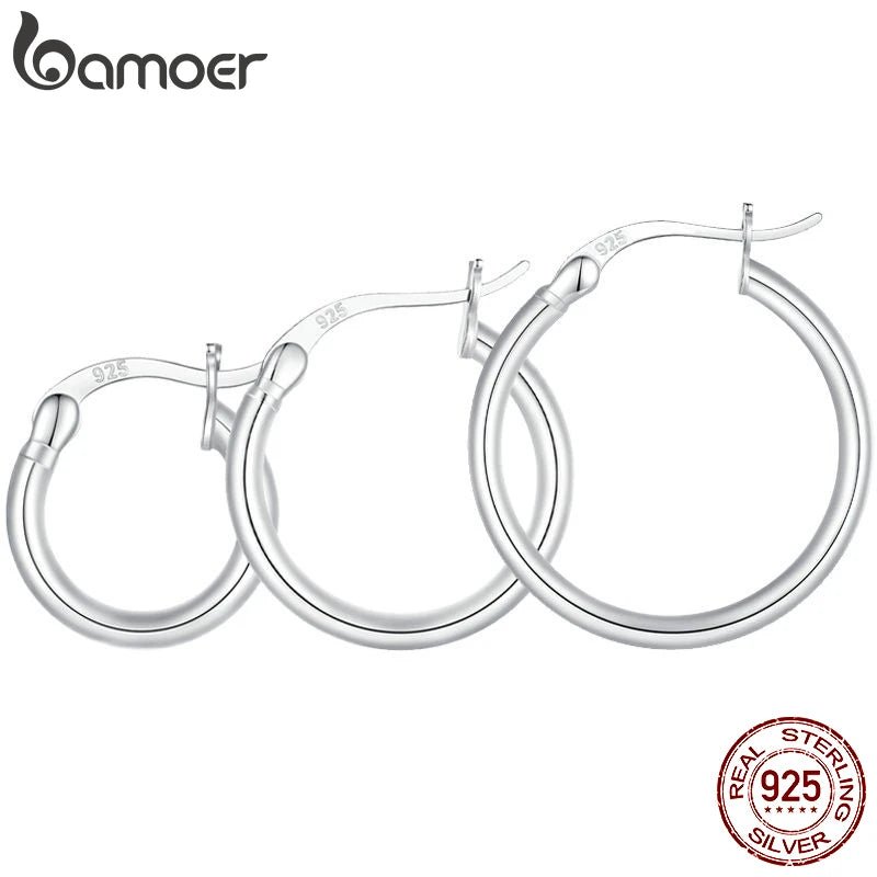 BAMOER 925 Sterling Silver Bold Classic Hypoallergenic Hoop Earrings, 14K White Gold Plated Glossy Tube Earrings for Women Gift - Tara's Tiny Treasures