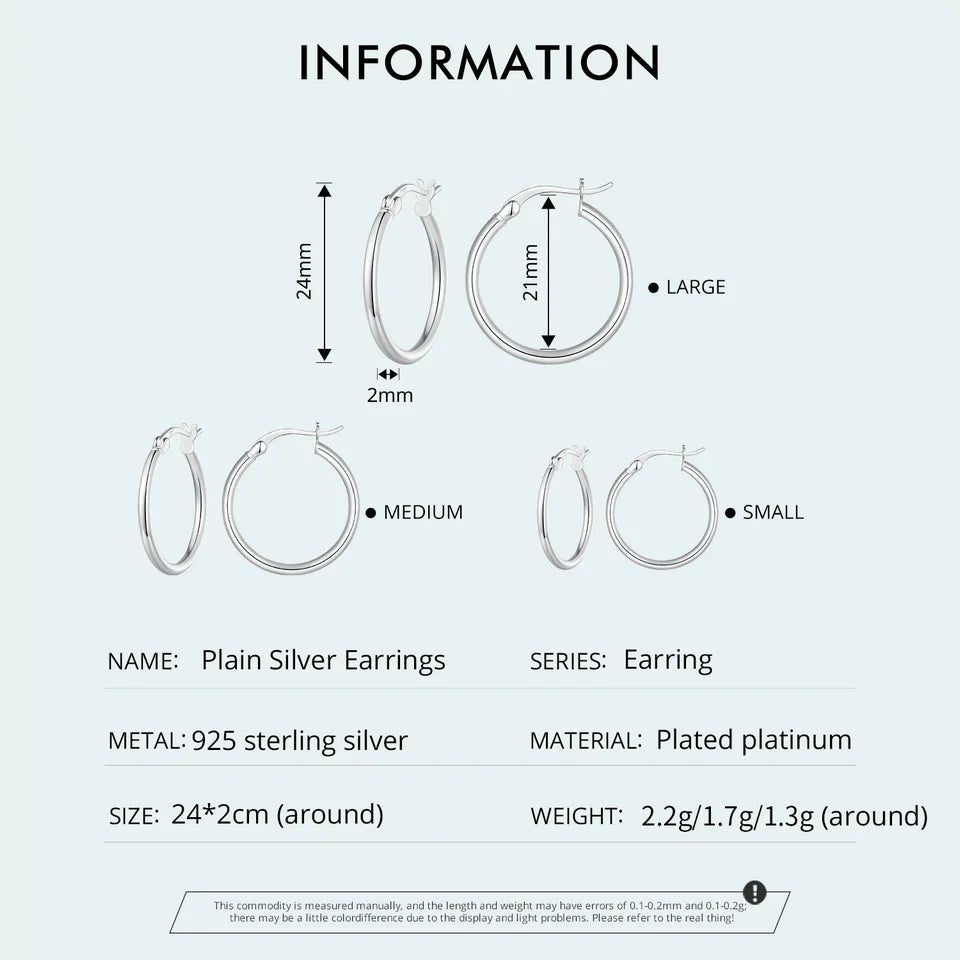BAMOER 925 Sterling Silver Bold Classic Hypoallergenic Hoop Earrings, 14K White Gold Plated Glossy Tube Earrings for Women Gift - Tara's Tiny Treasures