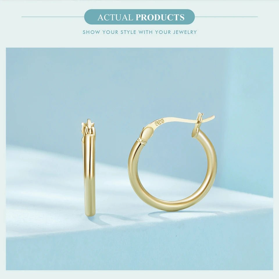 BAMOER 925 Sterling Silver Bold Classic Hypoallergenic Hoop Earrings, 14K White Gold Plated Glossy Tube Earrings for Women Gift - Tara's Tiny Treasures