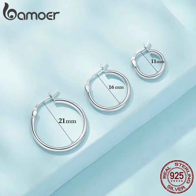 BAMOER 925 Sterling Silver Bold Classic Hypoallergenic Hoop Earrings, 14K White Gold Plated Glossy Tube Earrings for Women Gift - Tara's Tiny Treasures