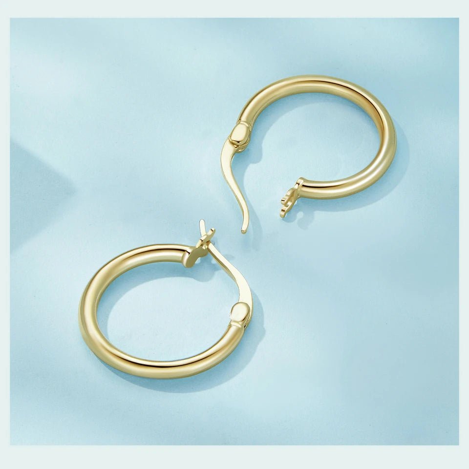 BAMOER 925 Sterling Silver Bold Classic Hypoallergenic Hoop Earrings, 14K White Gold Plated Glossy Tube Earrings for Women Gift - Tara's Tiny Treasures