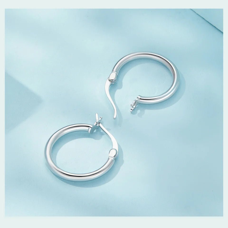 BAMOER 925 Sterling Silver Bold Classic Hypoallergenic Hoop Earrings, 14K White Gold Plated Glossy Tube Earrings for Women Gift - Tara's Tiny Treasures
