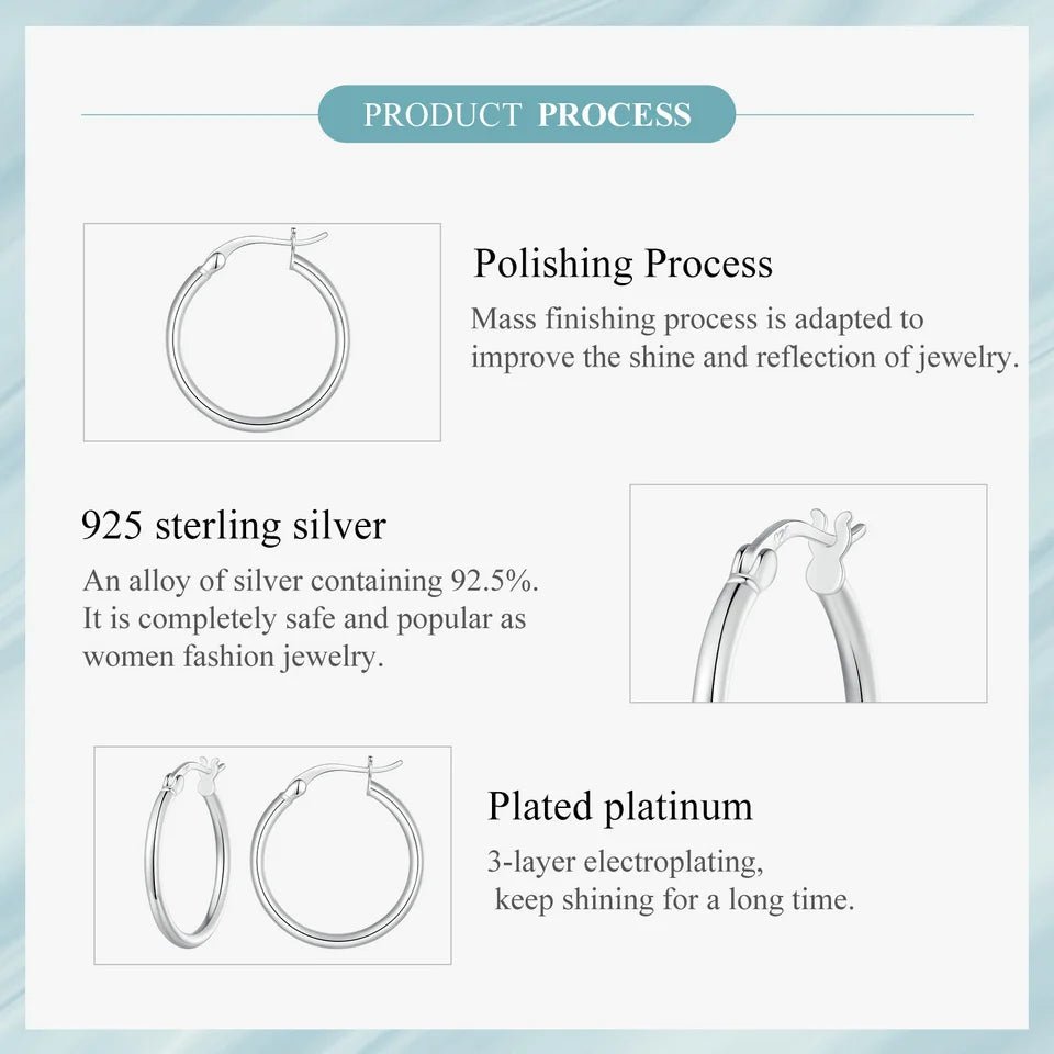 BAMOER 925 Sterling Silver Bold Classic Hypoallergenic Hoop Earrings, 14K White Gold Plated Glossy Tube Earrings for Women Gift - Tara's Tiny Treasures