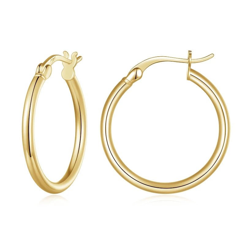 BAMOER 925 Sterling Silver Bold Classic Hypoallergenic Hoop Earrings, 14K White Gold Plated Glossy Tube Earrings for Women Gift - Tara's Tiny Treasures