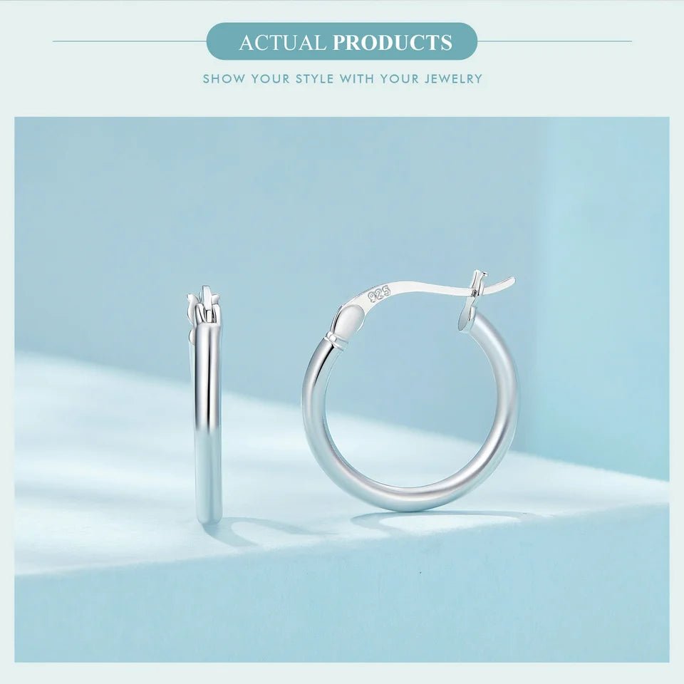 BAMOER 925 Sterling Silver Bold Classic Hypoallergenic Hoop Earrings, 14K White Gold Plated Glossy Tube Earrings for Women Gift - Tara's Tiny Treasures
