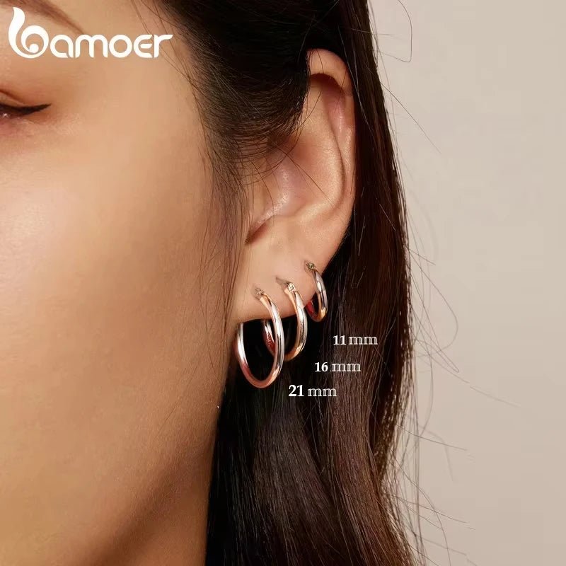 BAMOER 925 Sterling Silver Bold Classic Hypoallergenic Hoop Earrings, 14K White Gold Plated Glossy Tube Earrings for Women Gift - Tara's Tiny Treasures