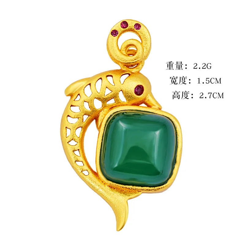 Beautiful Meaning Jade Inlaid Fish Pendant For Women 24K Gold AU999 | Wealth and surplus, peace and smoothness - Tara's Tiny Treasures