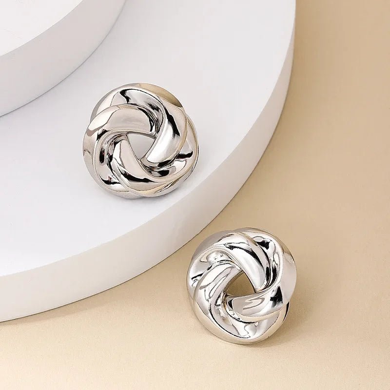 Big Twist UV Golden Stud Earrings for Women Simple Versatile Personality Exaggerated Smooth Creative Jewelry Girl Gift - Tara's Tiny Treasures