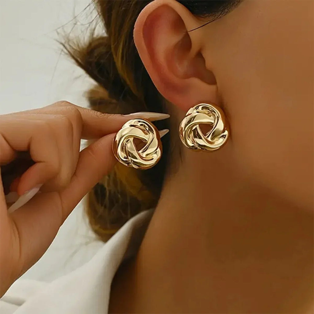 Big Twist UV Golden Stud Earrings for Women Simple Versatile Personality Exaggerated Smooth Creative Jewelry Girl Gift - Tara's Tiny Treasures