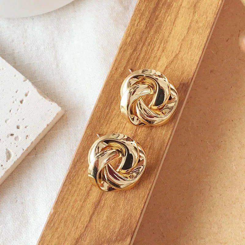 Big Twist UV Golden Stud Earrings for Women Simple Versatile Personality Exaggerated Smooth Creative Jewelry Girl Gift - Tara's Tiny Treasures