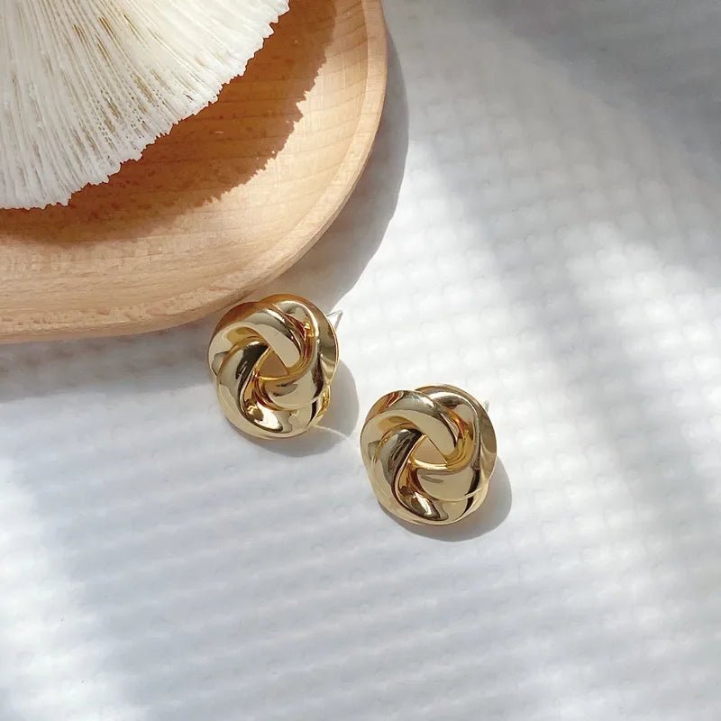 Big Twist UV Golden Stud Earrings for Women Simple Versatile Personality Exaggerated Smooth Creative Jewelry Girl Gift - Tara's Tiny Treasures