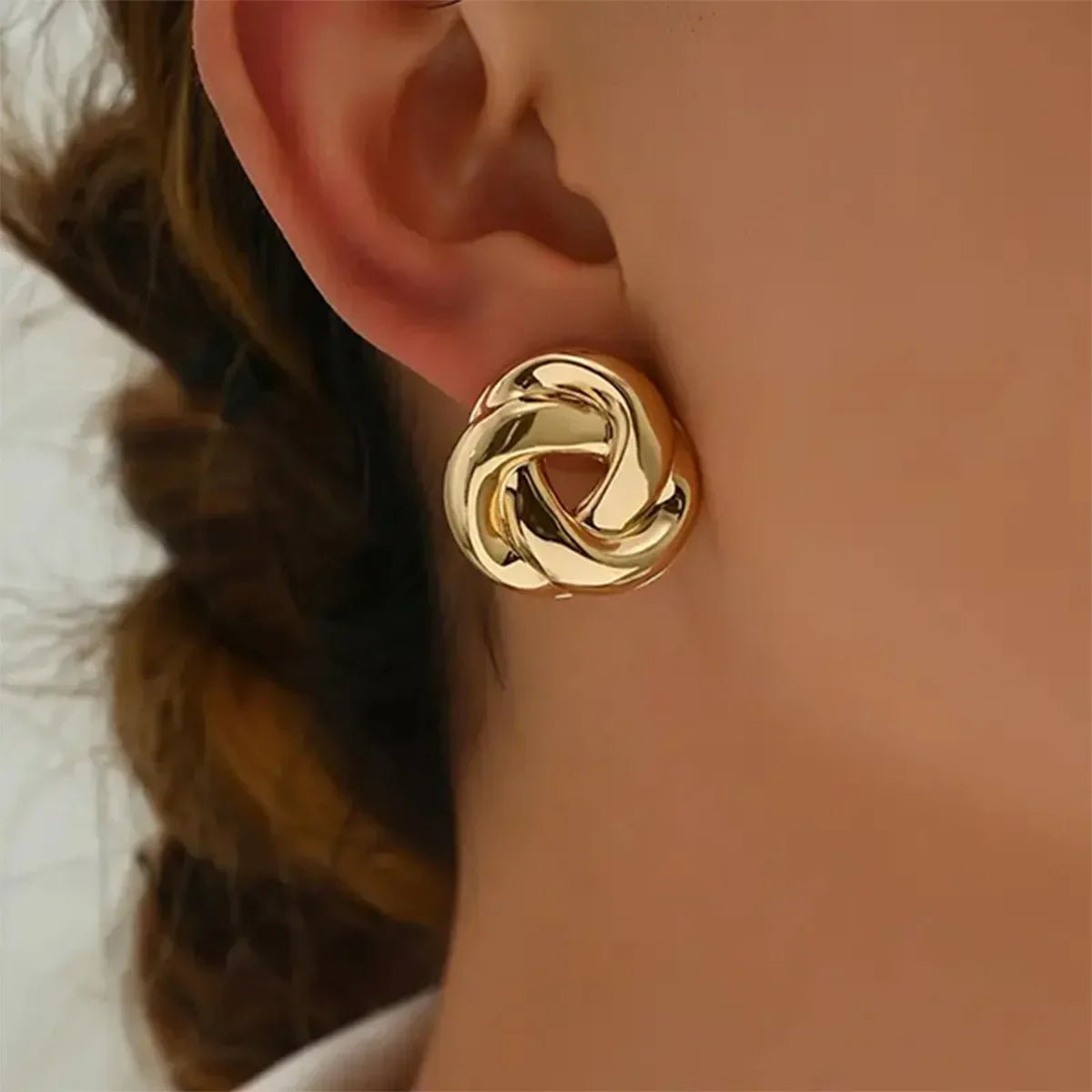 Big Twist UV Golden Stud Earrings for Women Simple Versatile Personality Exaggerated Smooth Creative Jewelry Girl Gift - Tara's Tiny Treasures