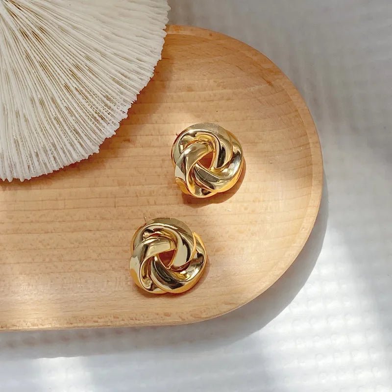 Big Twist UV Golden Stud Earrings for Women Simple Versatile Personality Exaggerated Smooth Creative Jewelry Girl Gift - Tara's Tiny Treasures