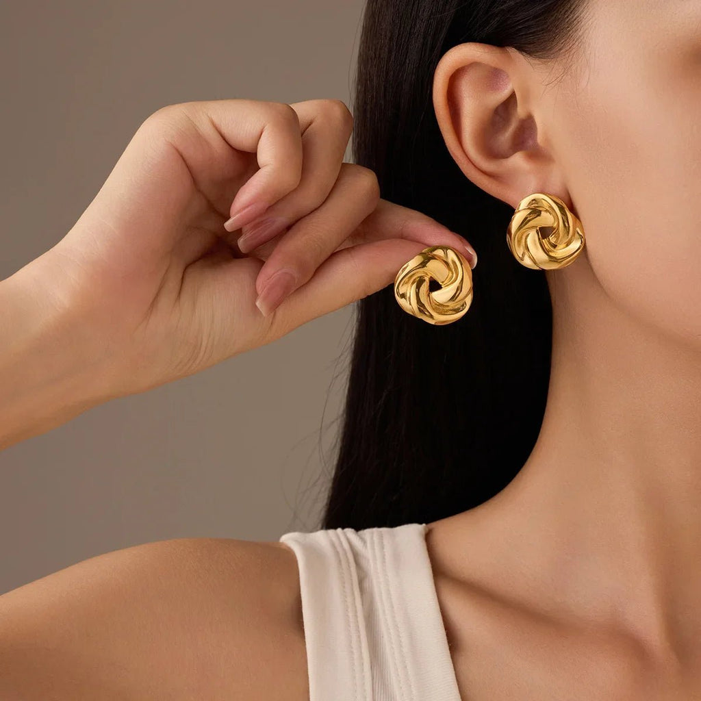 Big Twist UV Golden Stud Earrings for Women Simple Versatile Personality Exaggerated Smooth Creative Jewelry Girl Gift - Tara's Tiny Treasures