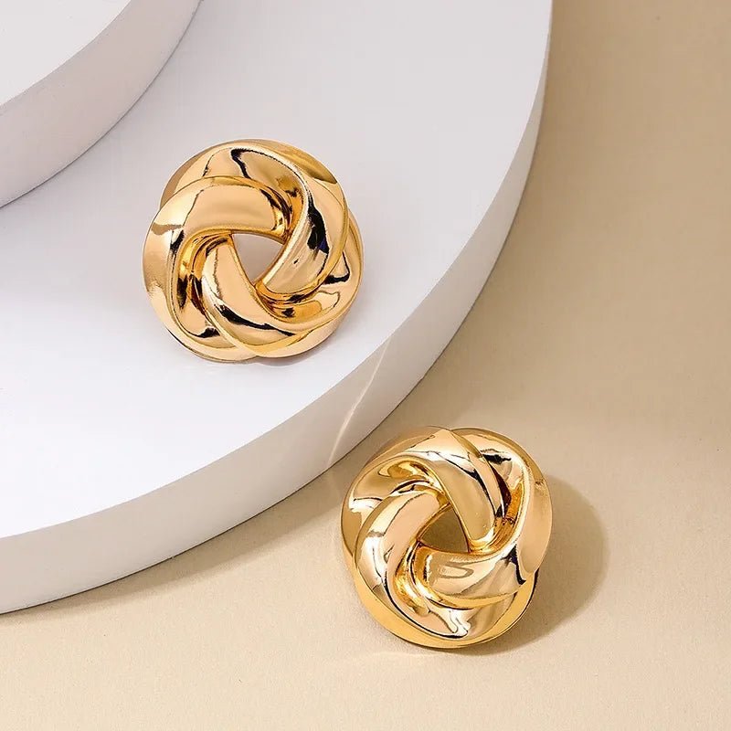 Big Twist UV Golden Stud Earrings for Women Simple Versatile Personality Exaggerated Smooth Creative Jewelry Girl Gift - Tara's Tiny Treasures