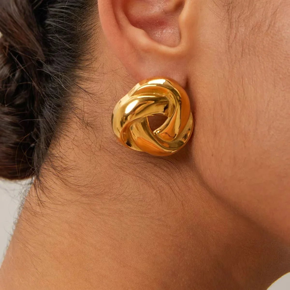Big Twist UV Golden Stud Earrings for Women Simple Versatile Personality Exaggerated Smooth Creative Jewelry Girl Gift - Tara's Tiny Treasures