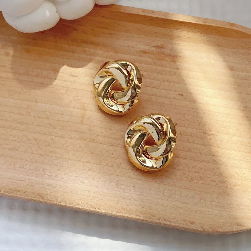 Big Twist UV Golden Stud Earrings for Women Simple Versatile Personality Exaggerated Smooth Creative Jewelry Girl Gift - Tara's Tiny Treasures