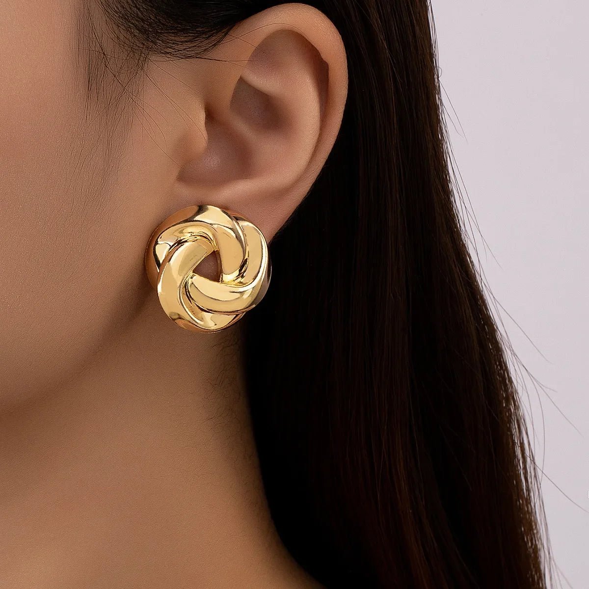 Big Twist UV Golden Stud Earrings for Women Simple Versatile Personality Exaggerated Smooth Creative Jewelry Girl Gift - Tara's Tiny Treasures