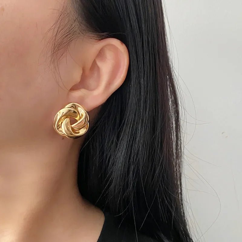 Big Twist UV Golden Stud Earrings for Women Simple Versatile Personality Exaggerated Smooth Creative Jewelry Girl Gift - Tara's Tiny Treasures