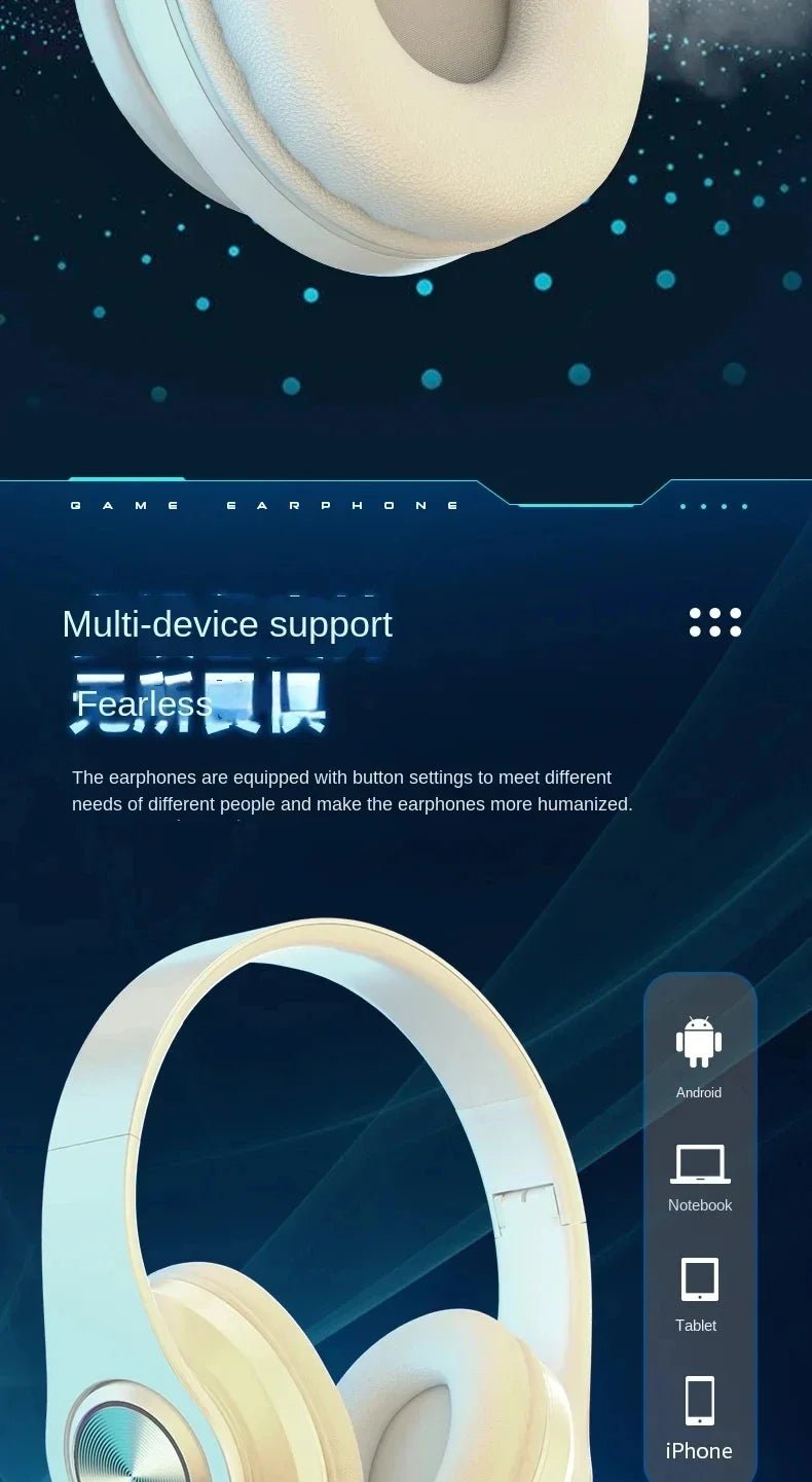 Bluetooth Headphones RGB Lighting Noise Cancellation Foldable Headsets Over Ear Stereo HIFI Sports Headset TF Music Player B39 - Tara's Tiny Treasures