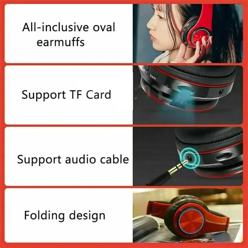 Bluetooth Headphones RGB Lighting Noise Cancellation Foldable Headsets Over Ear Stereo HIFI Sports Headset TF Music Player B39 - Tara's Tiny Treasures