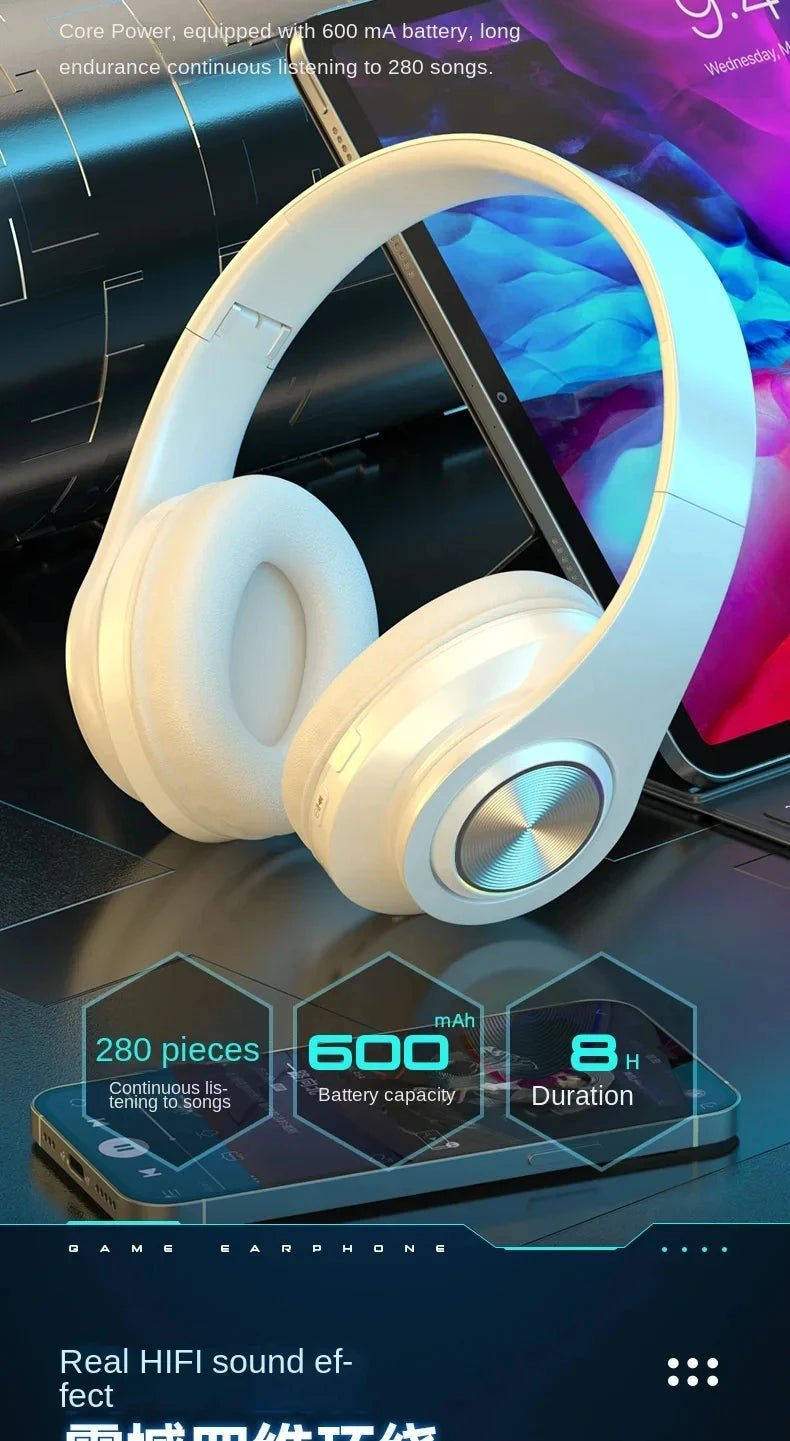 Bluetooth Headphones RGB Lighting Noise Cancellation Foldable Headsets Over Ear Stereo HIFI Sports Headset TF Music Player B39 - Tara's Tiny Treasures