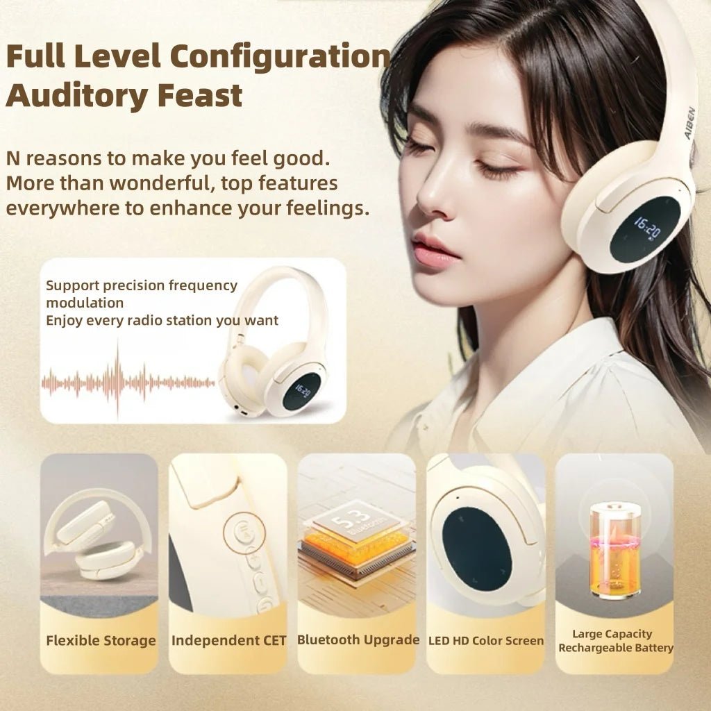 Bluetooth Headset with FM Radio Wireless Headset Bluetooth Earphone For HIFI Stereo With Built-in Mic - Tara's Tiny Treasures