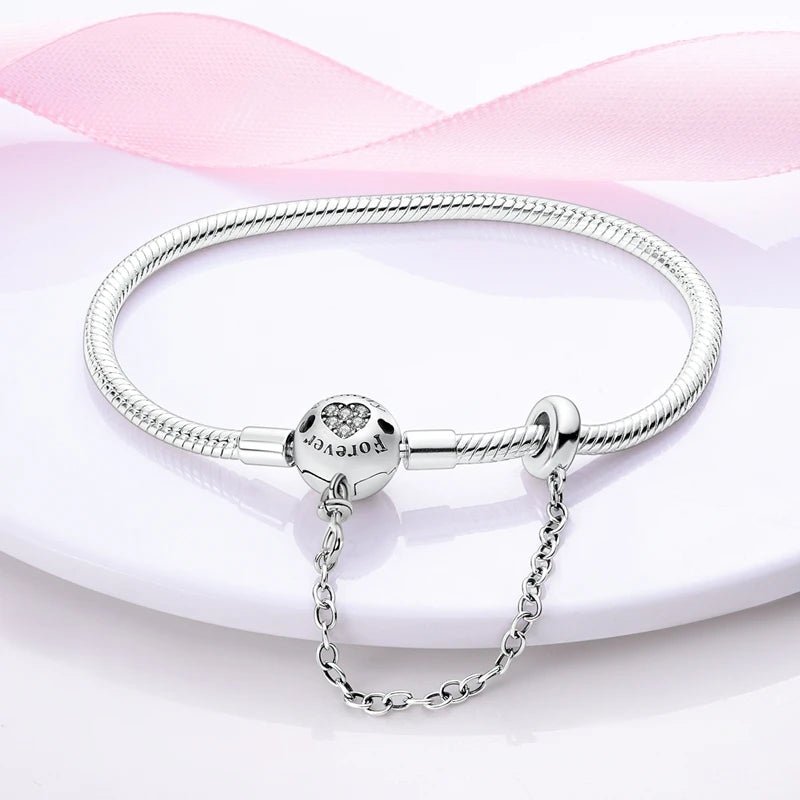 Bracelet Original 925 Sterling Silver Charm Bracelet 17-20CM Love Heart Pave Zirconia Bracelet for Women DIY Charm Jewelry Gifts - Tara's Tiny Treasures