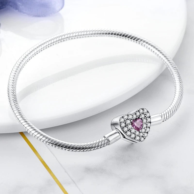 Bracelet Original 925 Sterling Silver Charm Bracelet 17-20CM Love Heart Pave Zirconia Bracelet for Women DIY Charm Jewelry Gifts - Tara's Tiny Treasures