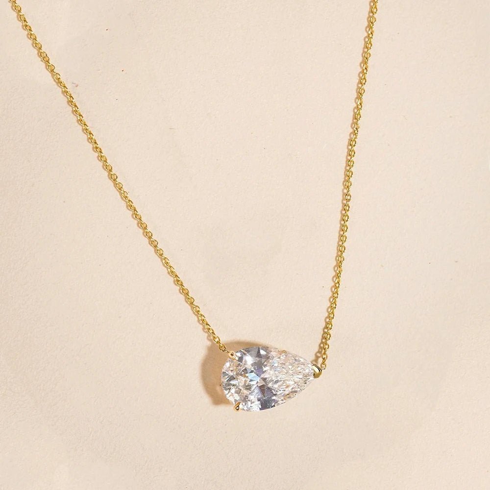 BXINY 1-3CT Pear Cut Moissanite Pendant Necklace S925 Silver East West Solitaire Water Drop Diamond Neck Chain for Women Jewelry - Tara's Tiny Treasures