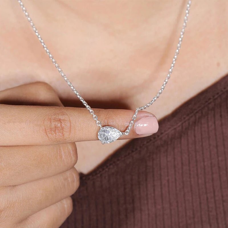 BXINY 1-3CT Pear Cut Moissanite Pendant Necklace S925 Silver East West Solitaire Water Drop Diamond Neck Chain for Women Jewelry - Tara's Tiny Treasures