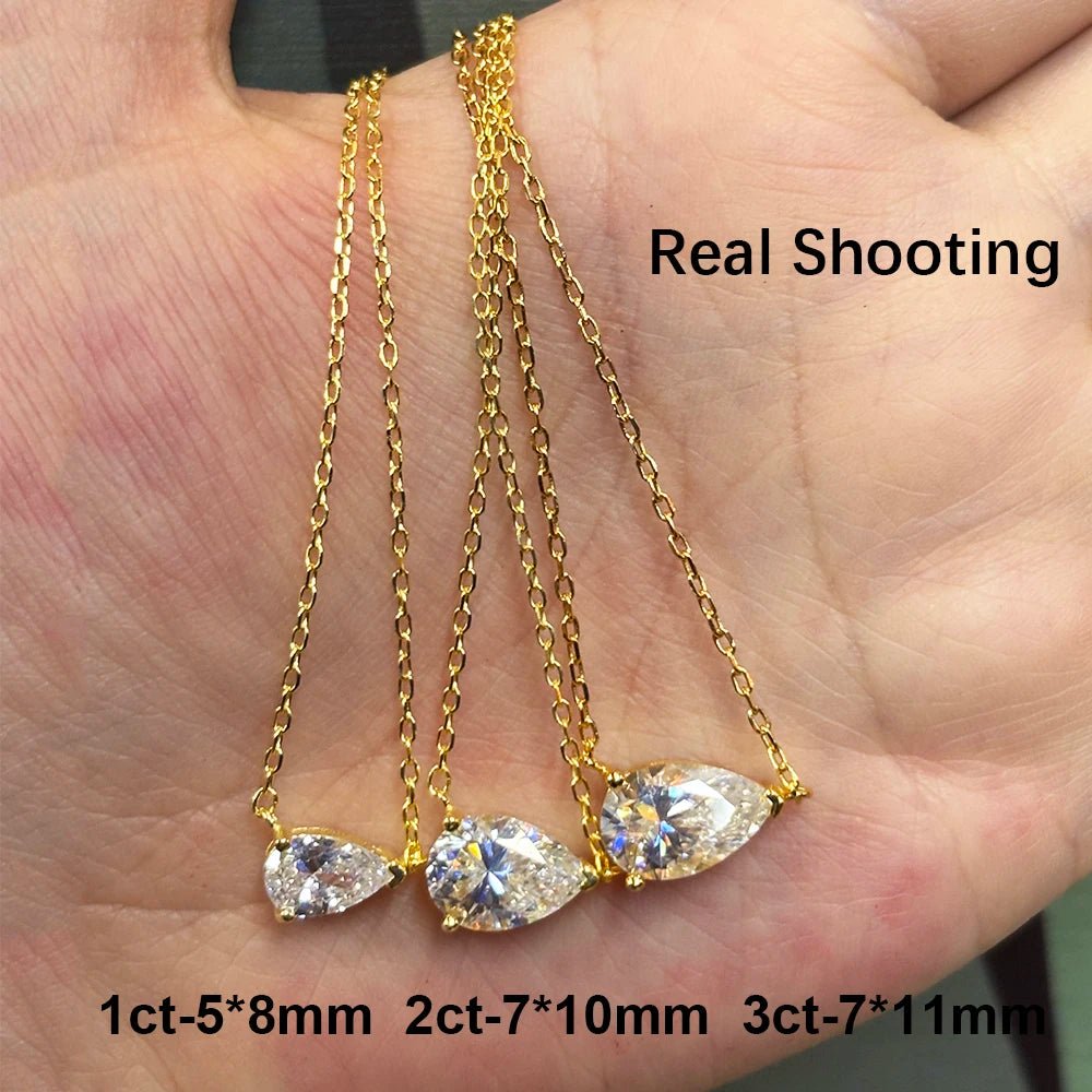 BXINY 1-3CT Pear Cut Moissanite Pendant Necklace S925 Silver East West Solitaire Water Drop Diamond Neck Chain for Women Jewelry - Tara's Tiny Treasures