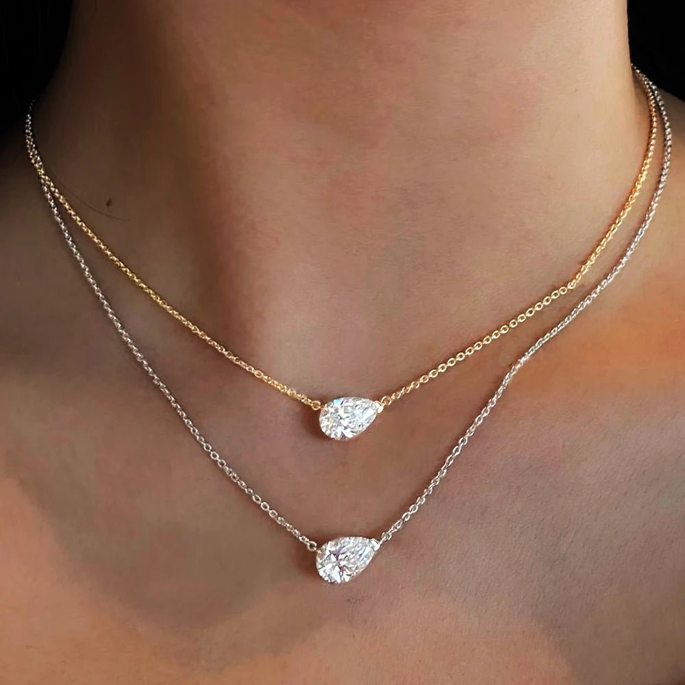 BXINY 1-3CT Pear Cut Moissanite Pendant Necklace S925 Silver East West Solitaire Water Drop Diamond Neck Chain for Women Jewelry - Tara's Tiny Treasures