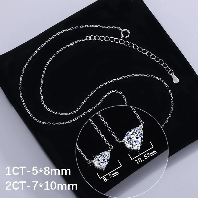 BXINY 1-3CT Pear Cut Moissanite Pendant Necklace S925 Silver East West Solitaire Water Drop Diamond Neck Chain for Women Jewelry - Tara's Tiny Treasures