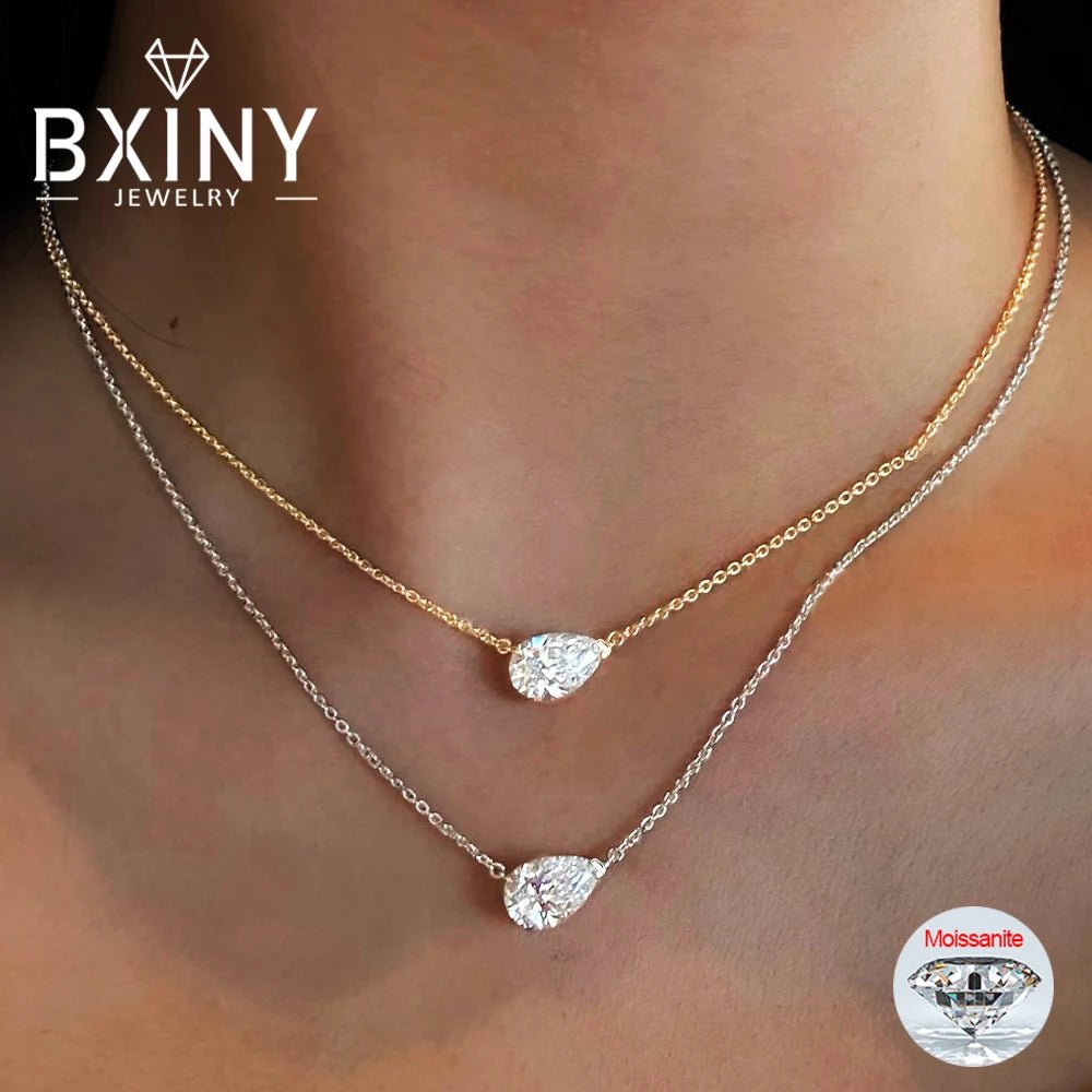 BXINY 1-3CT Pear Cut Moissanite Pendant Necklace S925 Silver East West Solitaire Water Drop Diamond Neck Chain for Women Jewelry - Tara's Tiny Treasures