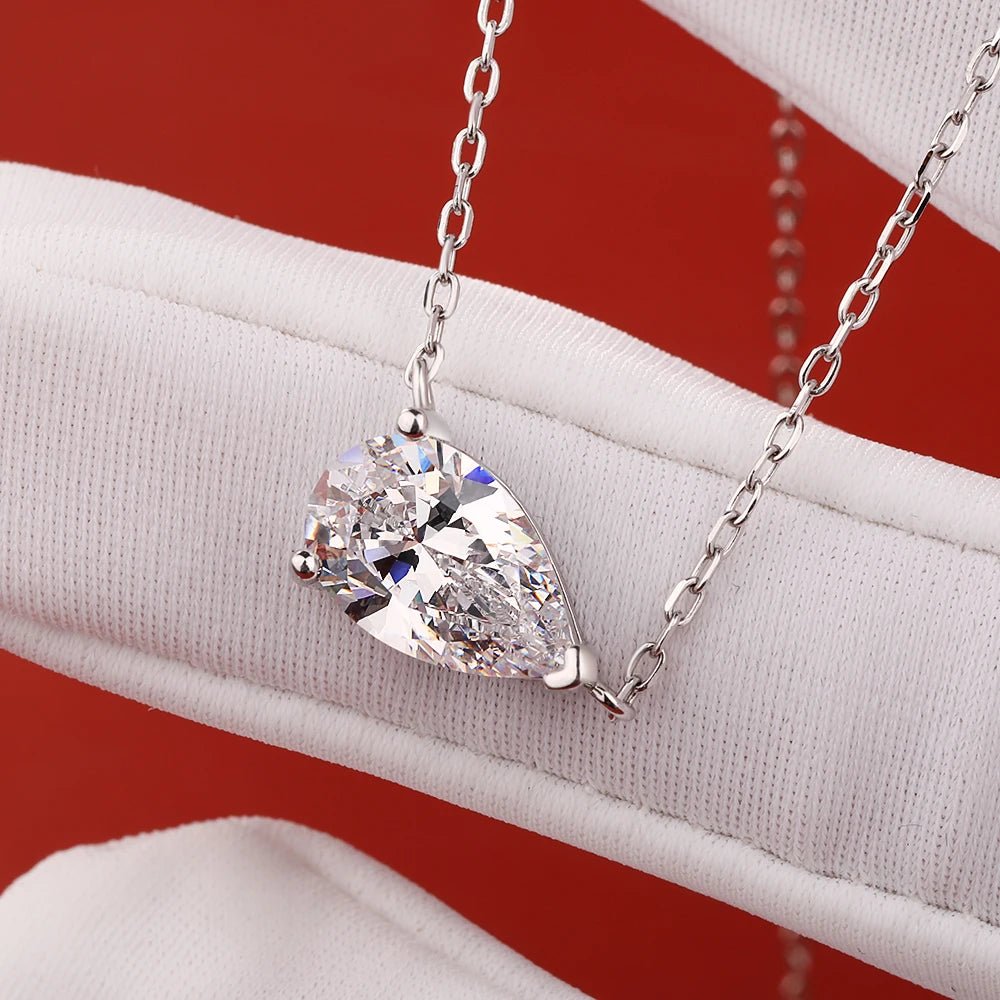 BXINY 1-3CT Pear Cut Moissanite Pendant Necklace S925 Silver East West Solitaire Water Drop Diamond Neck Chain for Women Jewelry - Tara's Tiny Treasures