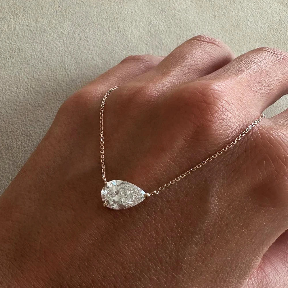 BXINY 1-3CT Pear Cut Moissanite Pendant Necklace S925 Silver East West Solitaire Water Drop Diamond Neck Chain for Women Jewelry - Tara's Tiny Treasures