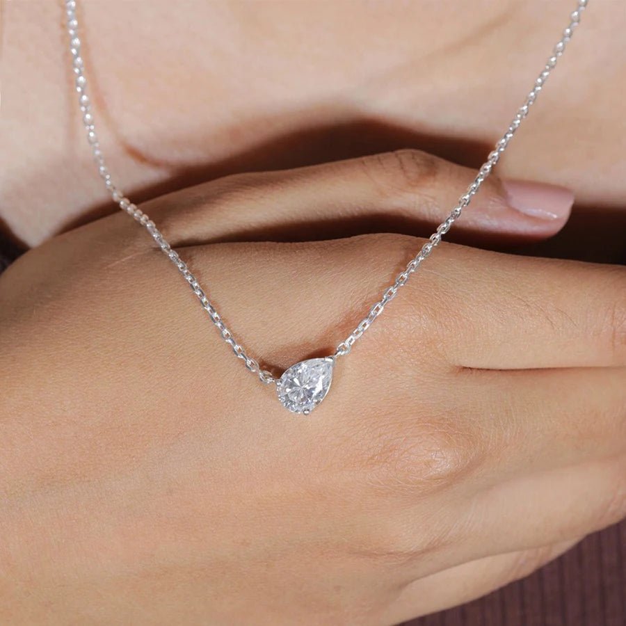 BXINY 1-3CT Pear Cut Moissanite Pendant Necklace S925 Silver East West Solitaire Water Drop Diamond Neck Chain for Women Jewelry - Tara's Tiny Treasures