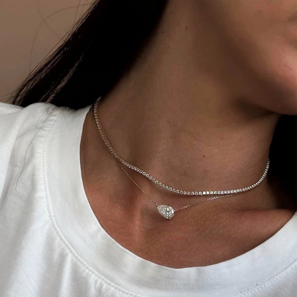 BXINY 1-3CT Pear Cut Moissanite Pendant Necklace S925 Silver East West Solitaire Water Drop Diamond Neck Chain for Women Jewelry - Tara's Tiny Treasures