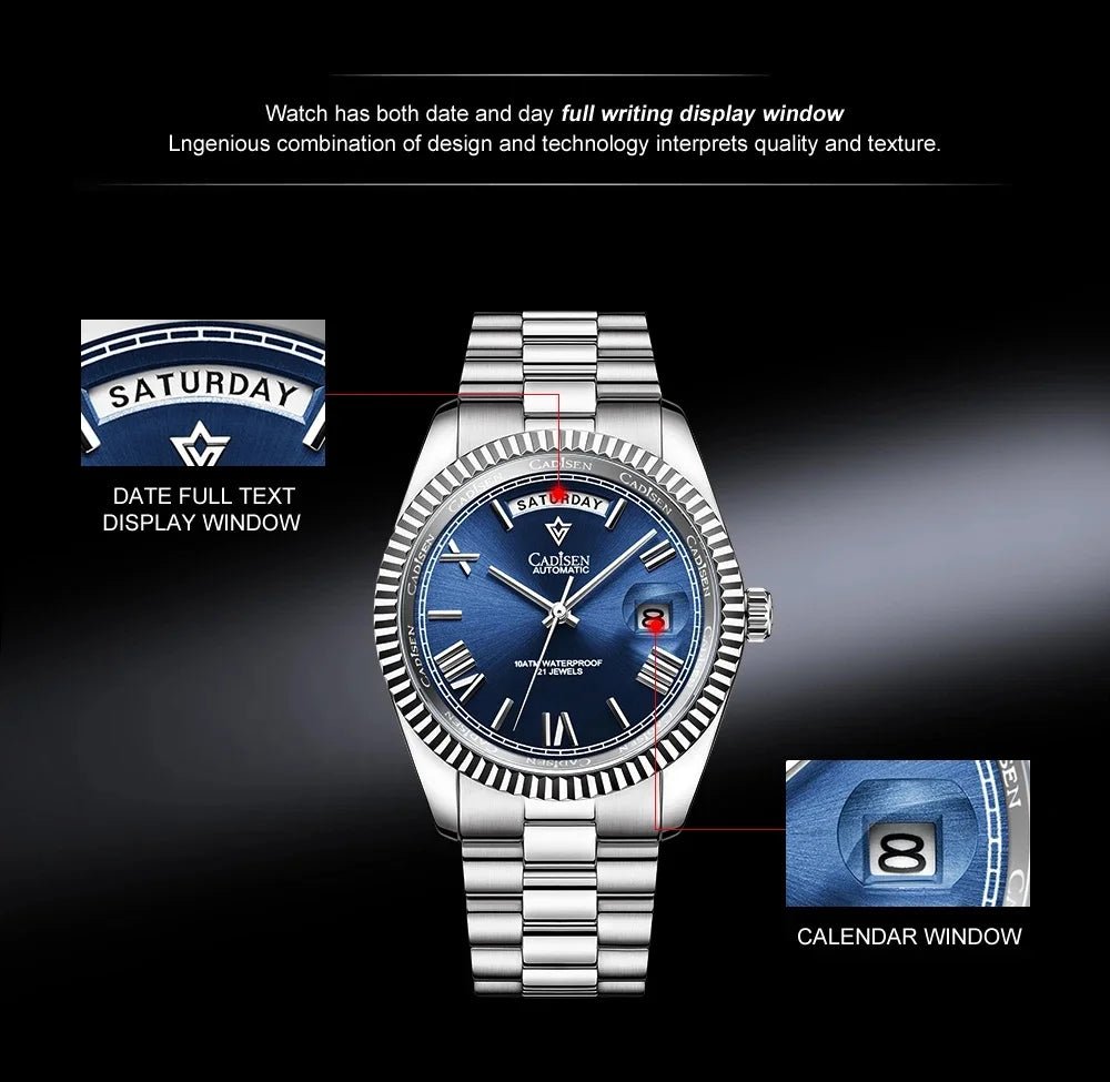 CADISEN Men's Mechanical Watch Luxury Meteorite Dial Sapphire Crystal Automatic Watch For Men Week MIYOTA 8285 Movt Wristwatch - Tara's Tiny Treasures