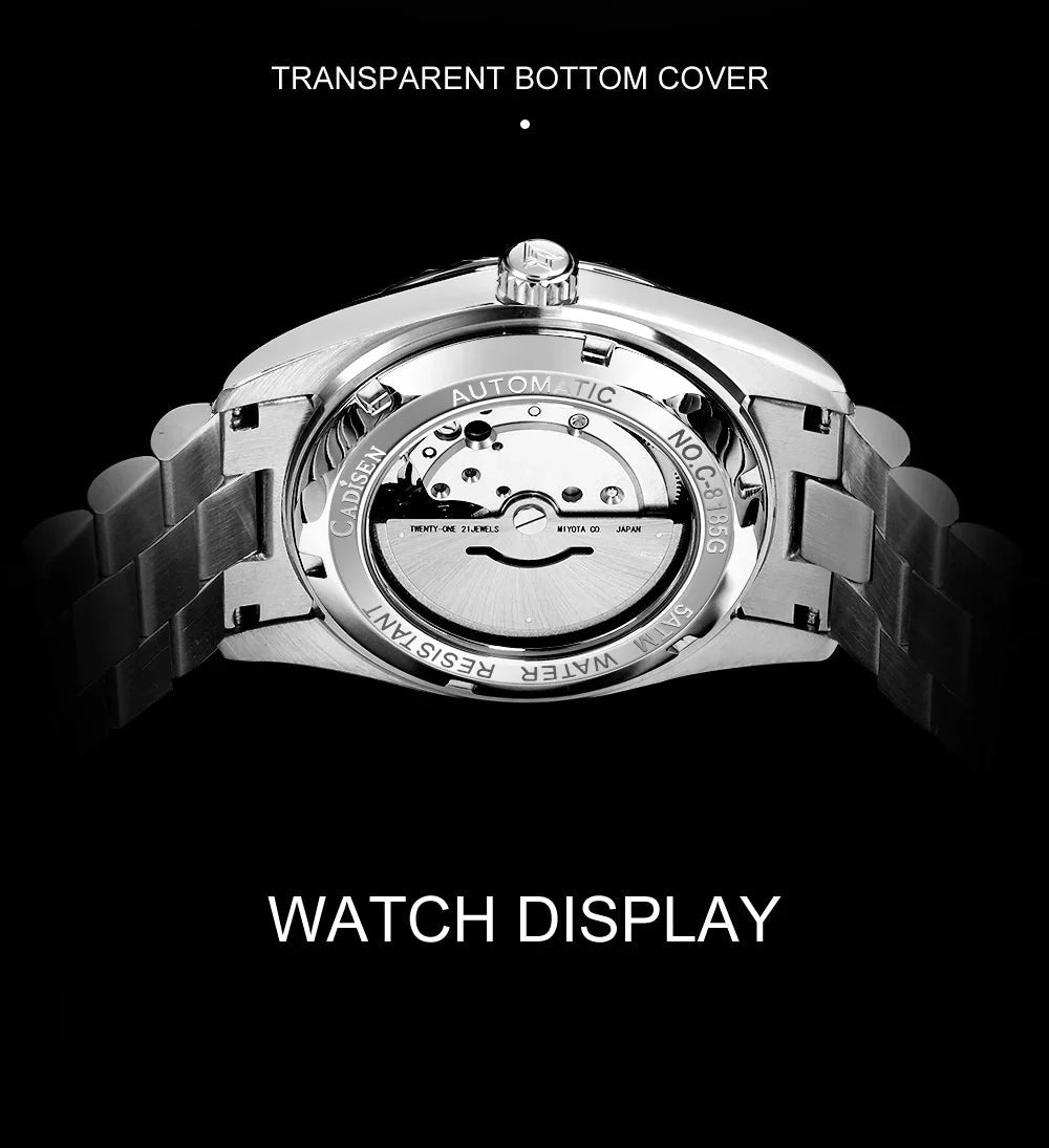 CADISEN Men's Mechanical Watch Luxury Meteorite Dial Sapphire Crystal Automatic Watch For Men Week MIYOTA 8285 Movt Wristwatch - Tara's Tiny Treasures