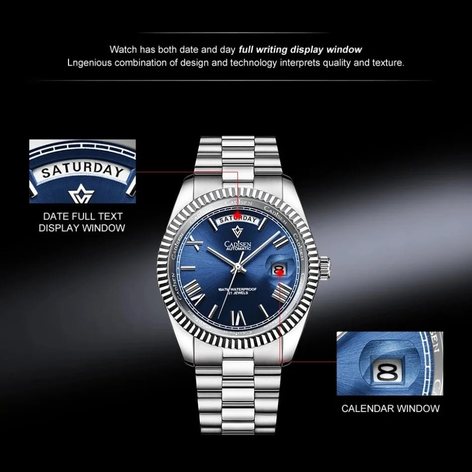 CADISEN Men's Mechanical Watch Luxury Meteorite Dial Sapphire Crystal Automatic Watch For Men Week MIYOTA 8285 Movt Wristwatch - Tara's Tiny Treasures